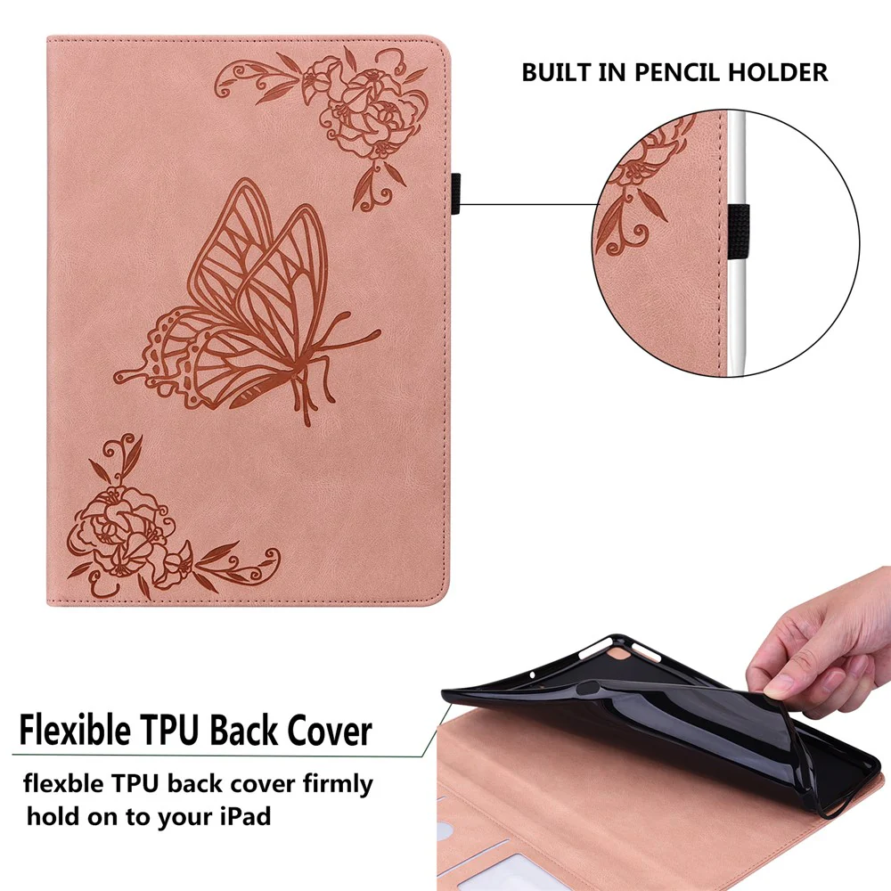 For Lenovo Tab M9 Imprinted Butterfly Flower PU Leather Card Holder Stand Tablet Case with Pen Loop - Pink - Image 8