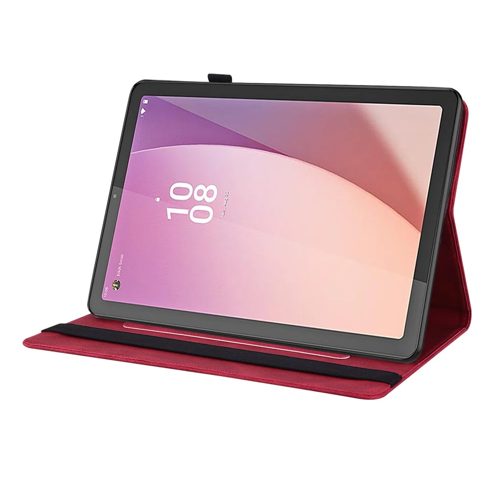 For Lenovo Tab M9 Imprinted Butterfly Flower PU Leather Card Holder Stand Tablet Case with Pen Loop - Red - Image 3