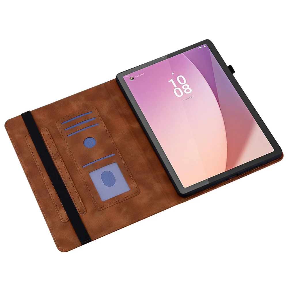 For Lenovo Tab M9 Leather Case Heart Imprint Foldable Stand Card Slot Stylus Holder Tablet Cover - Brown - Image 2