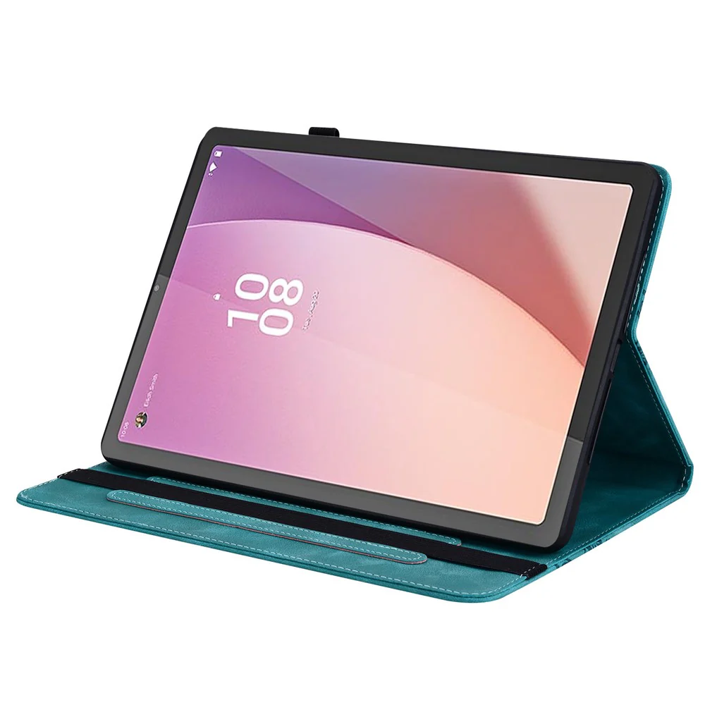 For Lenovo Tab M9 Leather Case Heart Imprint Foldable Stand Card Slot Stylus Holder Tablet Cover - Green - Image 3
