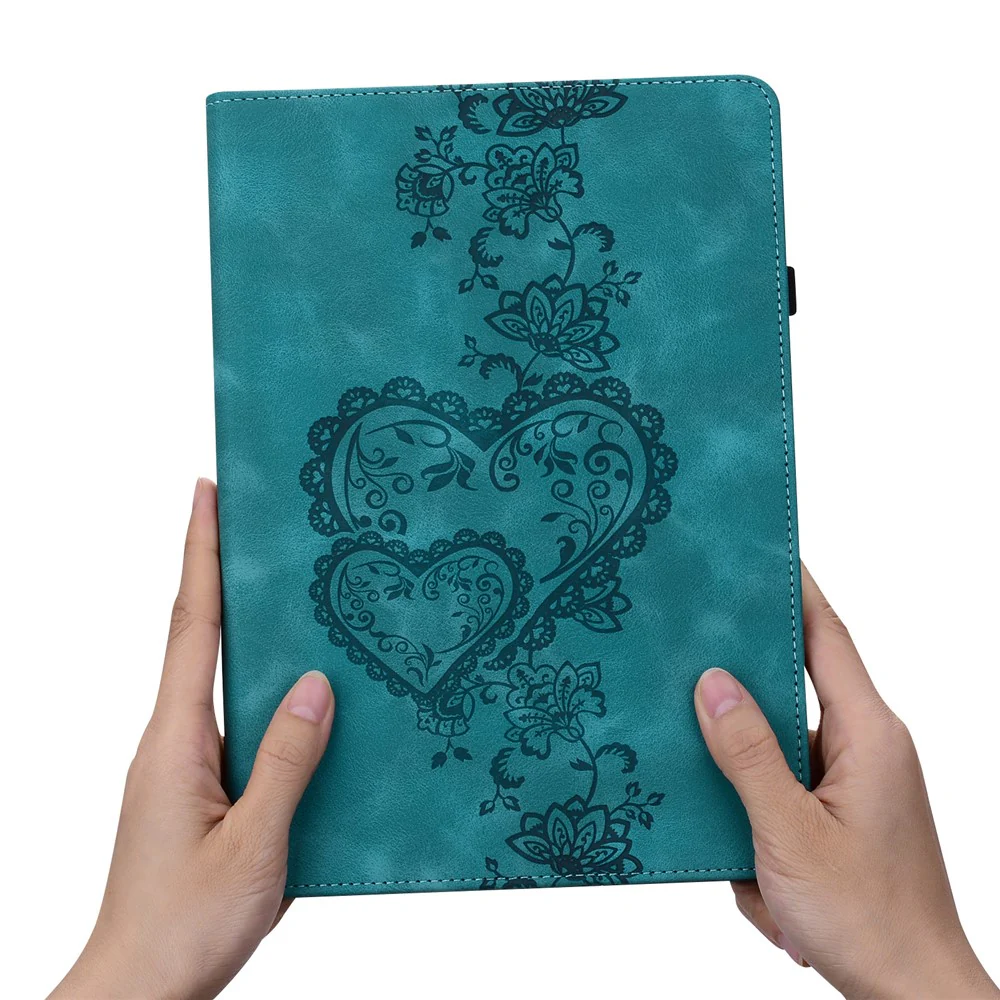 For Lenovo Tab M9 Leather Case Heart Imprint Foldable Stand Card Slot Stylus Holder Tablet Cover - Green - Image 6