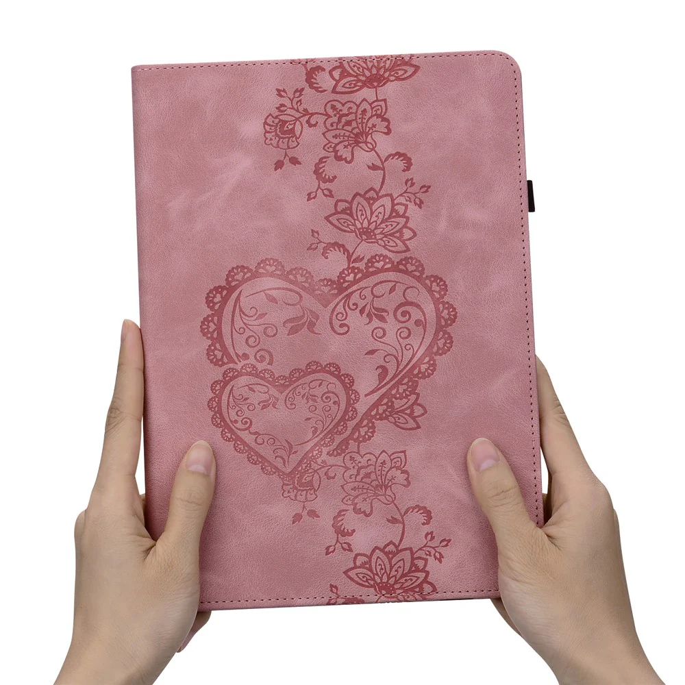 For Lenovo Tab M9 Leather Case Heart Imprint Foldable Stand Card Slot Stylus Holder Tablet Cover - Pink - Image 6