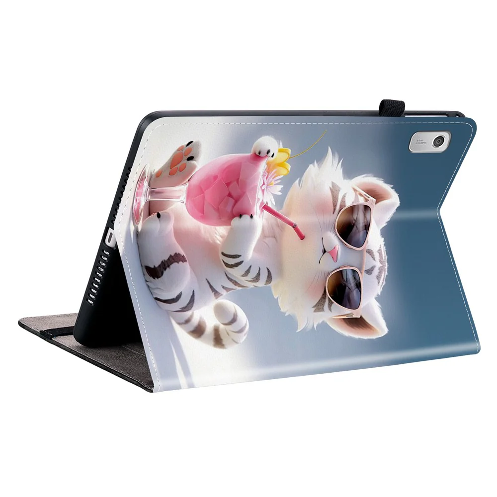 For Lenovo Tab M9 Leather Case Pattern Printed Stand Tablet Cover with Card Slots - Cartoon Tiger - Image 4
