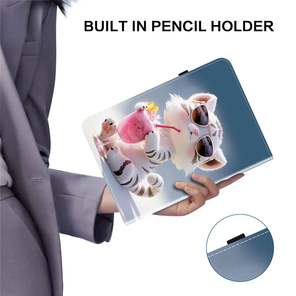 For Lenovo Tab M9 Leather Case Pattern Printed Stand Tablet Cover with Card Slots - Cartoon Tiger - Image 5