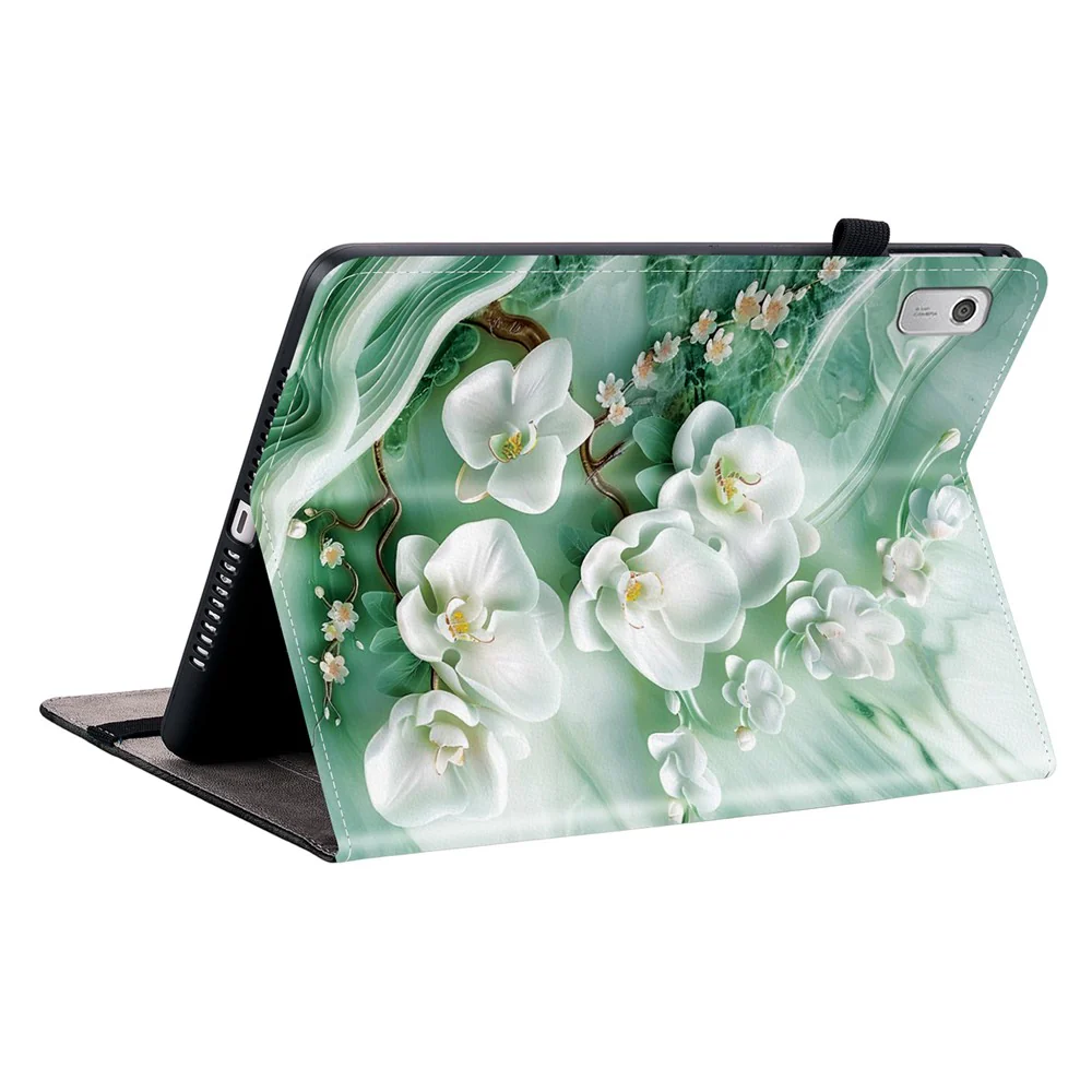 For Lenovo Tab M9 Leather Case Pattern Printed Stand Tablet Cover with Card Slots - Jade Flower - Image 4