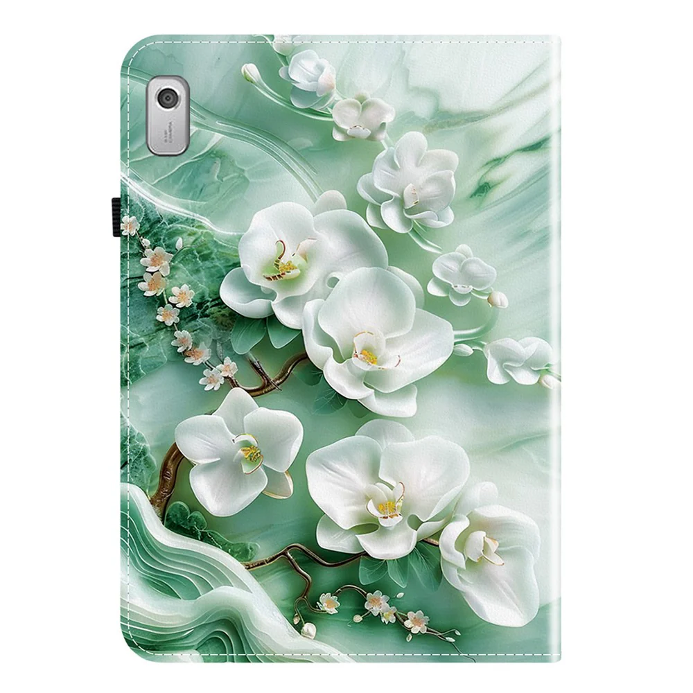 For Lenovo Tab M9 Leather Case Pattern Printed Stand Tablet Cover with Card Slots - Jade Flower - Image 7