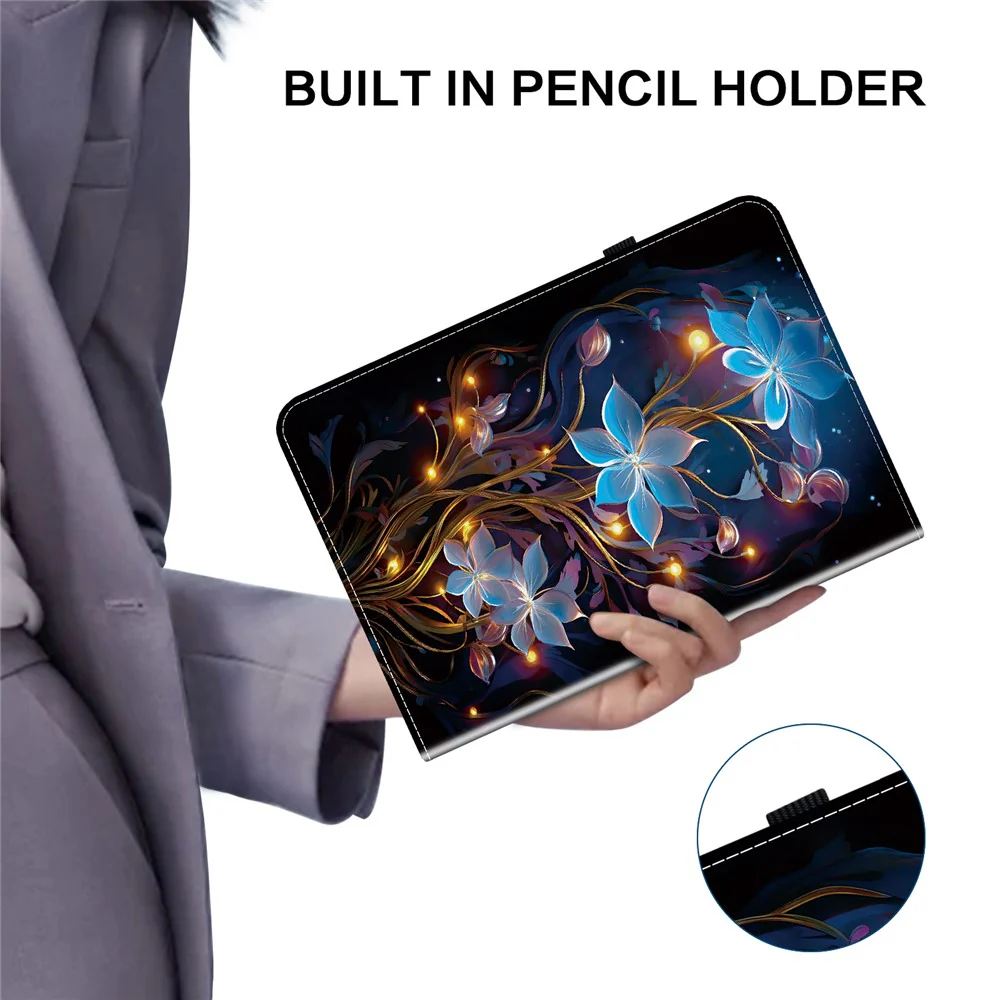 For Lenovo Tab M9 Leather Case Pattern Printed Stand Tablet Cover with Card Slots - Small Lantern Flower - Image 5