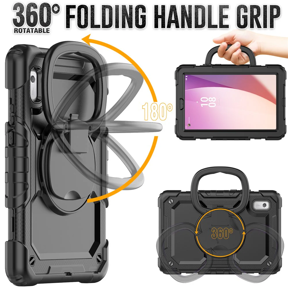 For Lenovo Tab M9 / Lenovo K9 TB310 Kickstand Case PC+Silicone Tablet Cover with Shoulder Strap - Black - Image 3
