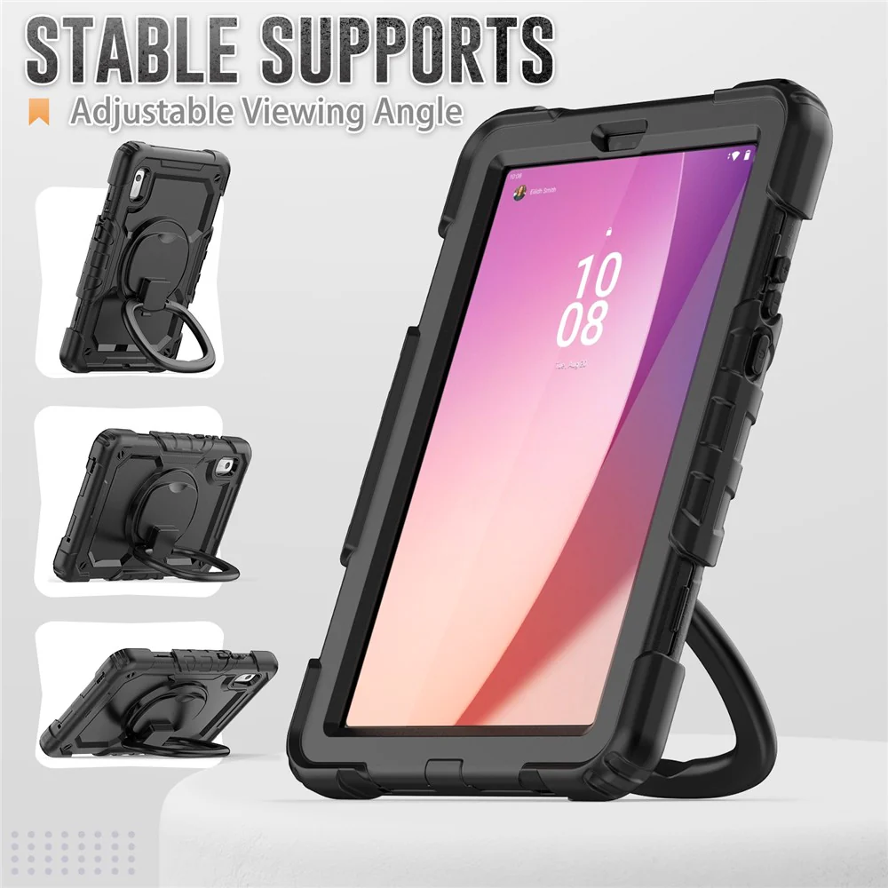 For Lenovo Tab M9 / Lenovo K9 TB310 Kickstand Case PC+Silicone Tablet Cover with Shoulder Strap - Black - Image 5
