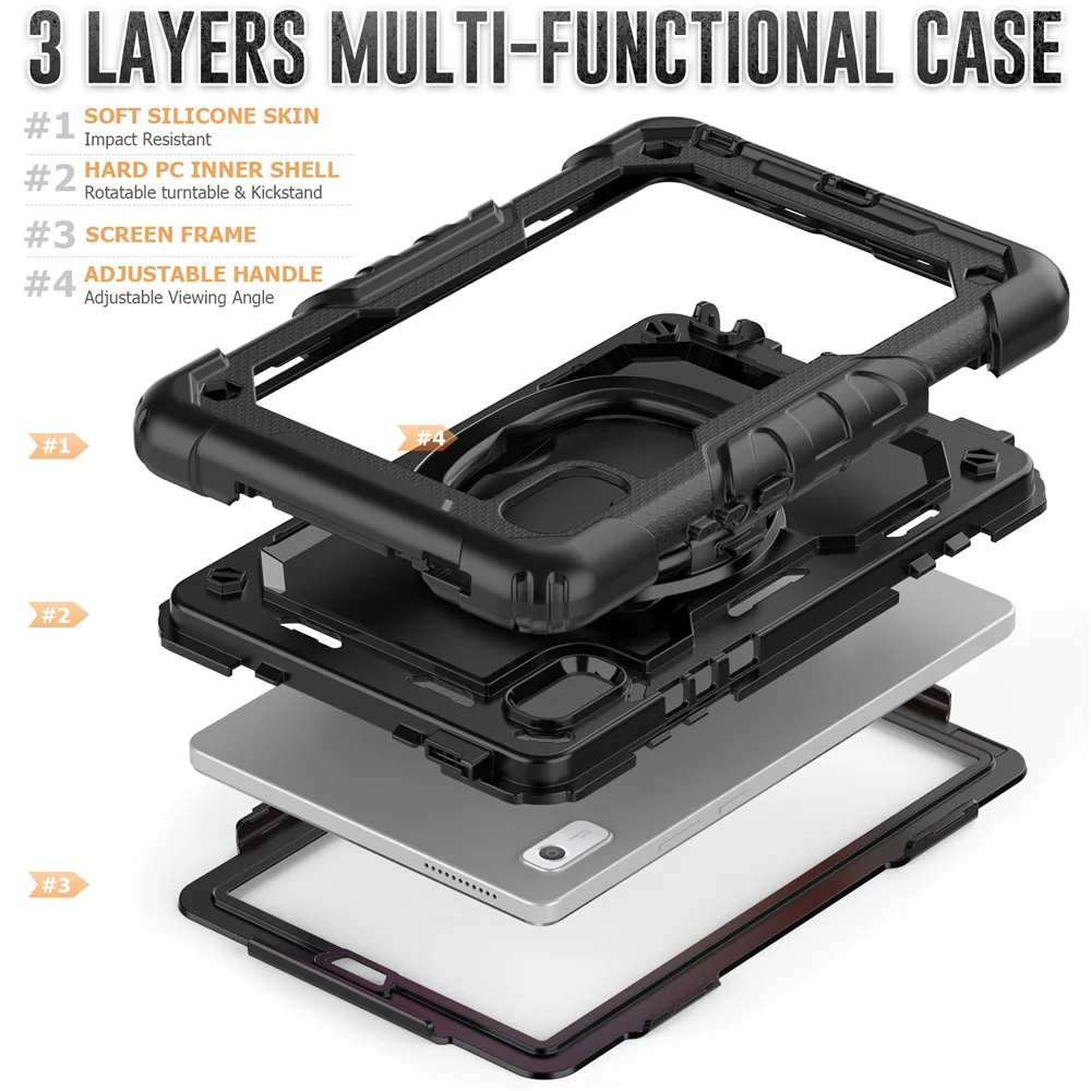 For Lenovo Tab M9 / Lenovo K9 TB310 Kickstand Case PC+Silicone Tablet Cover with Shoulder Strap - Black - Image 7