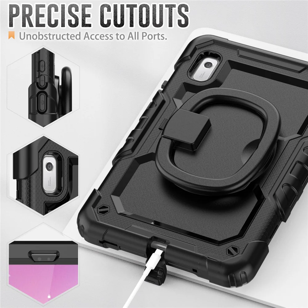 For Lenovo Tab M9 / Lenovo K9 TB310 Kickstand Case PC+Silicone Tablet Cover with Shoulder Strap - Black - Image 8