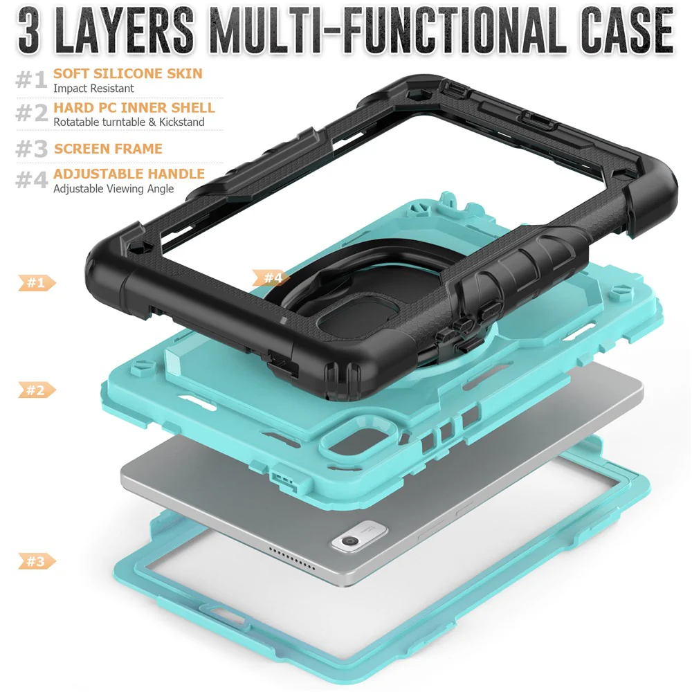 For Lenovo Tab M9 / Lenovo K9 TB310 Kickstand Case PC+Silicone Tablet Cover with Shoulder Strap - Black+Baby Blue PC - Image 7
