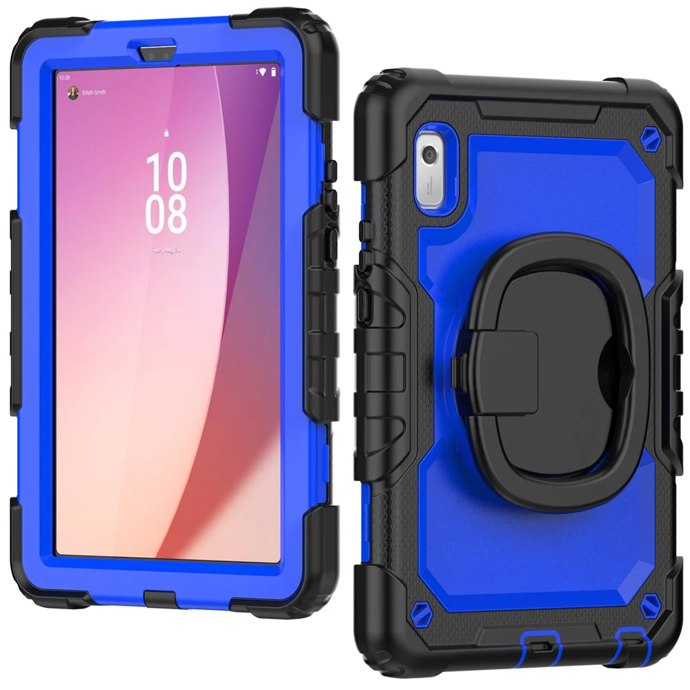 For Lenovo Tab M9 / Lenovo K9 TB310 Kickstand Case PC+Silicone Tablet Cover with Shoulder Strap - Black+Dark Blue PC - Image 2