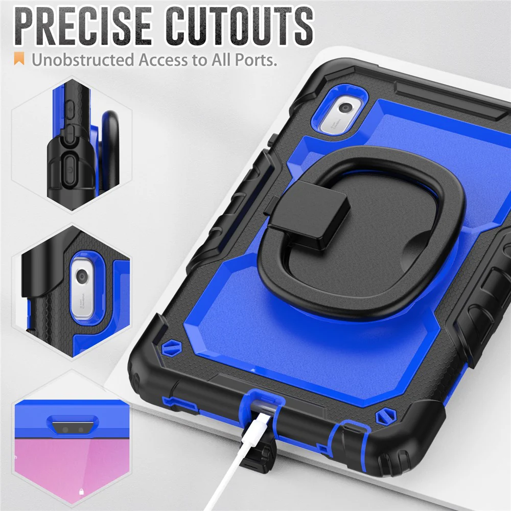 For Lenovo Tab M9 / Lenovo K9 TB310 Kickstand Case PC+Silicone Tablet Cover with Shoulder Strap - Black+Dark Blue PC - Image 8