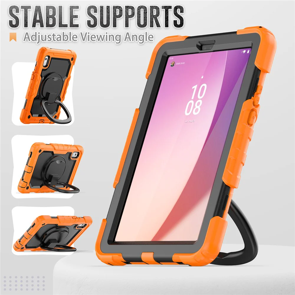 For Lenovo Tab M9 / Lenovo K9 TB310 Kickstand Case PC+Silicone Tablet Cover with Shoulder Strap - Orange - Image 5