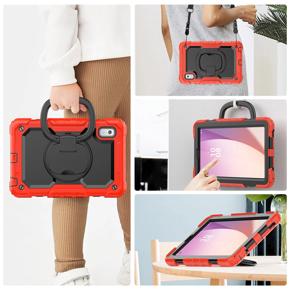 For Lenovo Tab M9 / Lenovo K9 TB310 Kickstand Case PC+Silicone Tablet Cover with Shoulder Strap - Red - Image 6