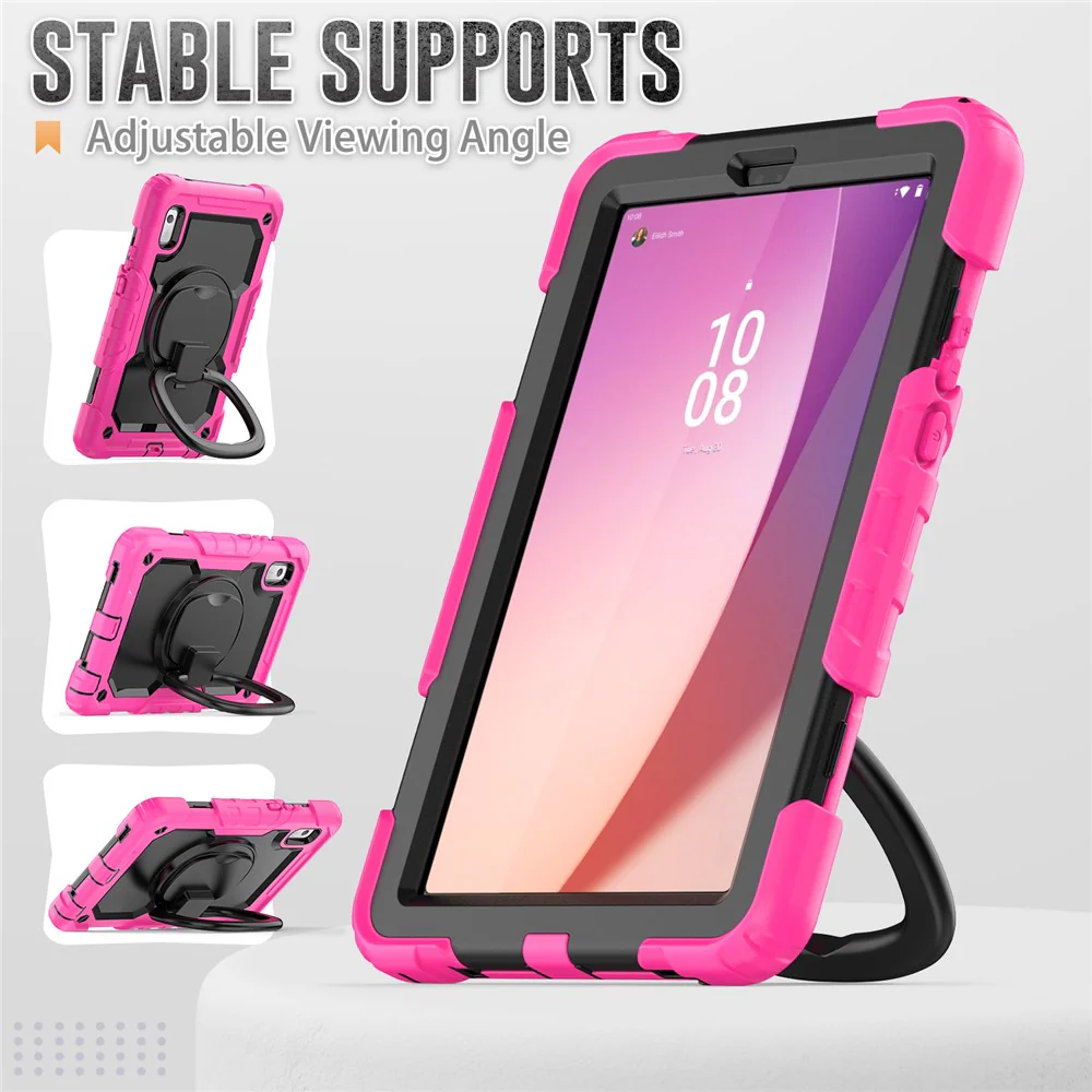 For Lenovo Tab M9 / Lenovo K9 TB310 Kickstand Case PC+Silicone Tablet Cover with Shoulder Strap - Rose - Image 5