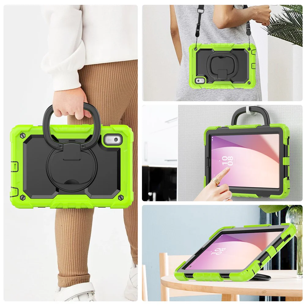 For Lenovo Tab M9 / Lenovo K9 TB310 Kickstand Case PC+Silicone Tablet Cover with Shoulder Strap - Yellowgreen - Image 6