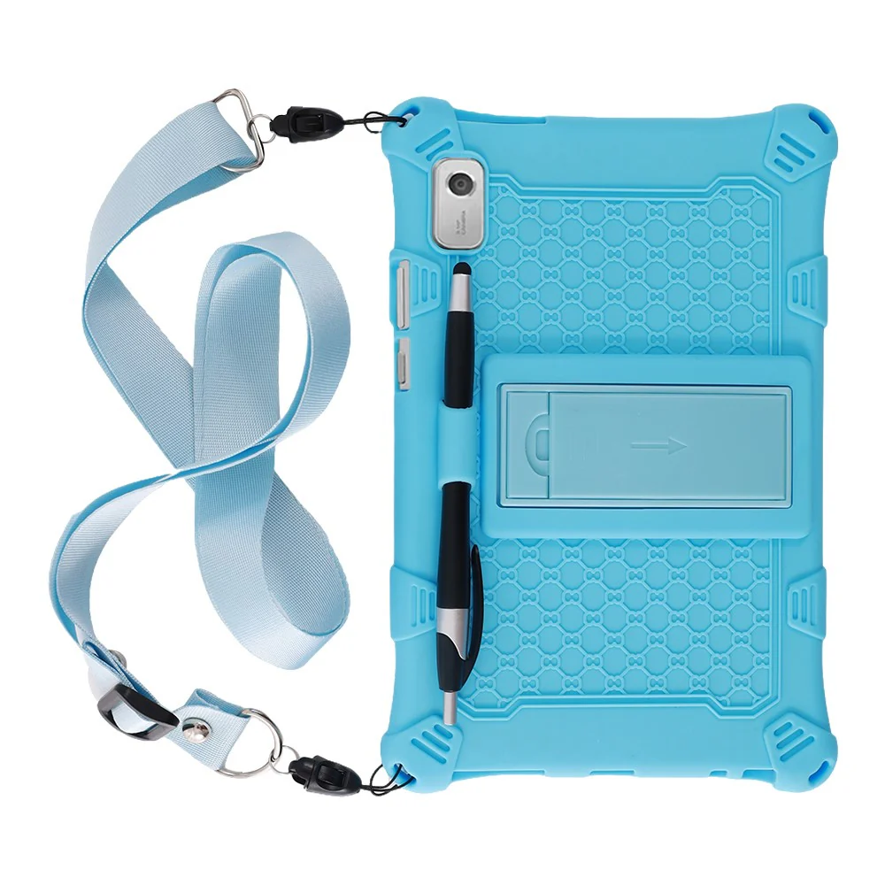 For Lenovo Tab M9 PC + Silicone Shock-Resistant Tablet Case Adjustable Kickstand Cover with Shoulder Strap - Blue - Image 2