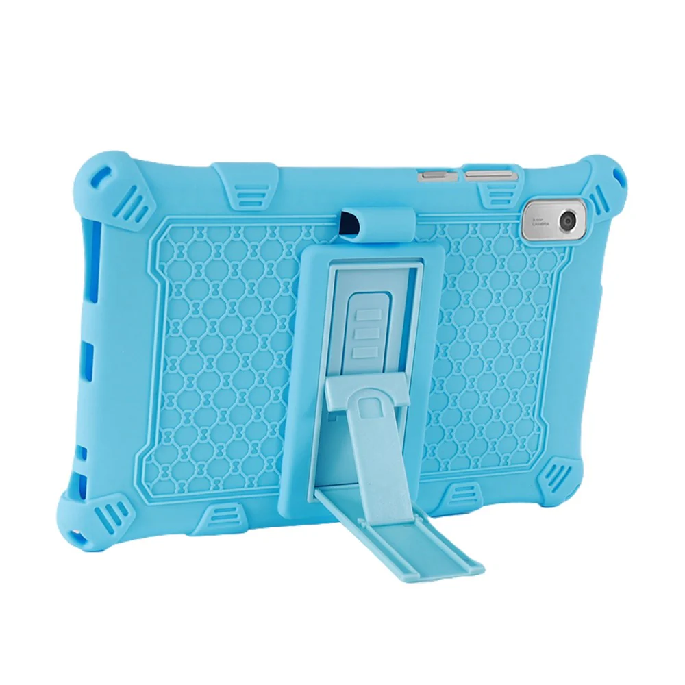 For Lenovo Tab M9 PC + Silicone Shock-Resistant Tablet Case Adjustable Kickstand Cover with Shoulder Strap - Blue - Image 3
