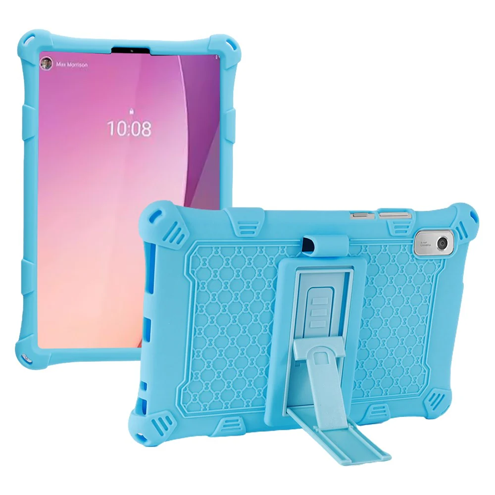 For Lenovo Tab M9 PC + Silicone Shock-Resistant Tablet Case Adjustable Kickstand Cover with Shoulder Strap - Blue - Image 6
