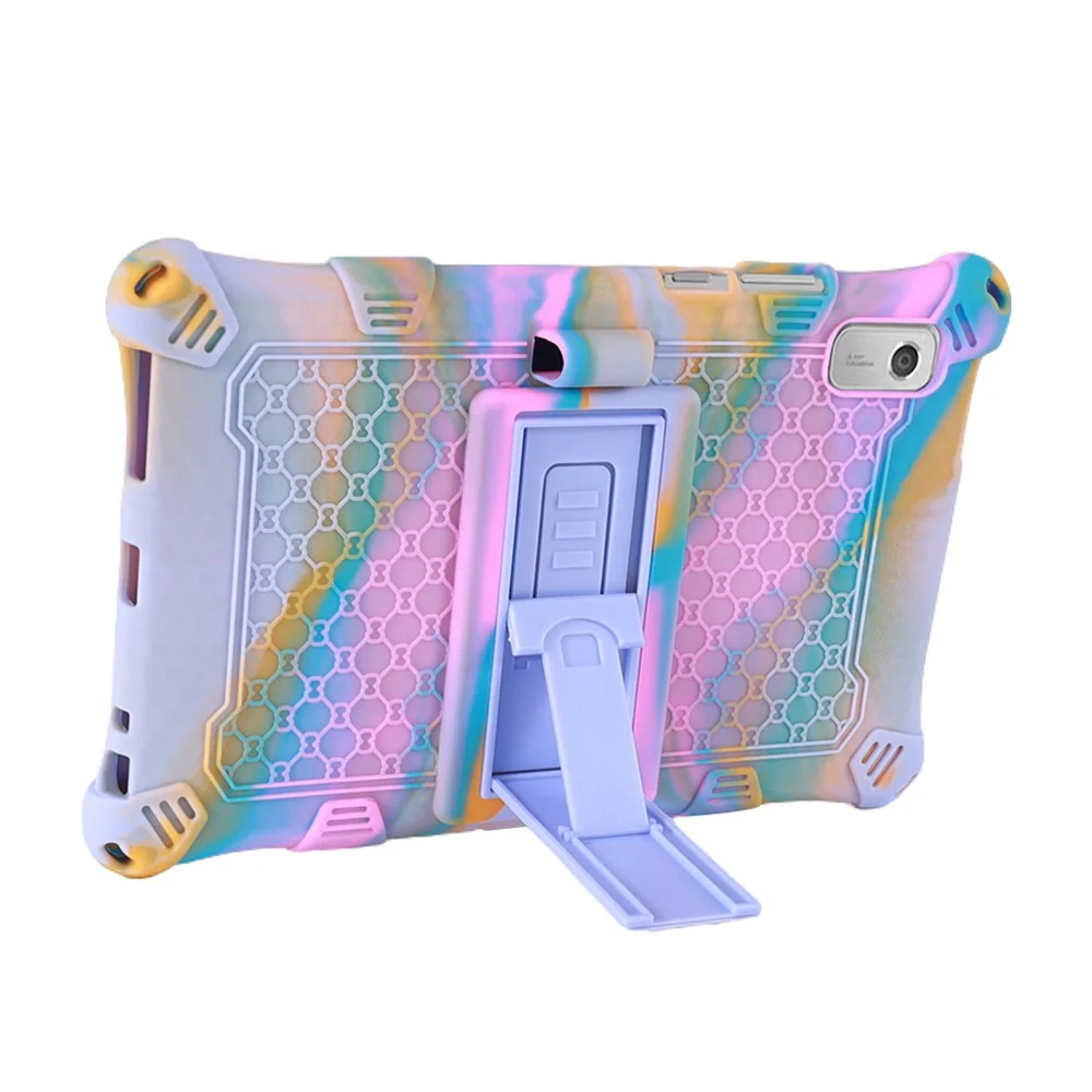 For Lenovo Tab M9 PC + Silicone Shock-Resistant Tablet Case Adjustable Kickstand Cover with Shoulder Strap - Camouflage Rose / Light Purple - Image 3