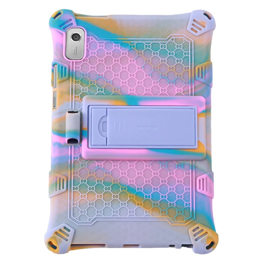 For Lenovo Tab M9 PC + Silicone Shock-Resistant Tablet Case Adjustable Kickstand Cover with Shoulder Strap - Camouflage Rose / Light Purple - Image 4