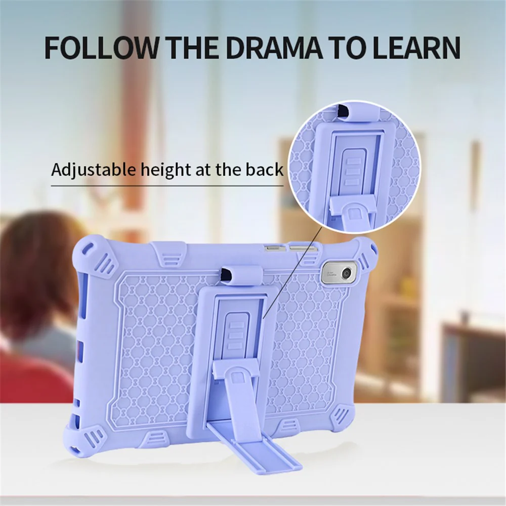 For Lenovo Tab M9 PC + Silicone Shock-Resistant Tablet Case Adjustable Kickstand Cover with Shoulder Strap - Purple - Image 7