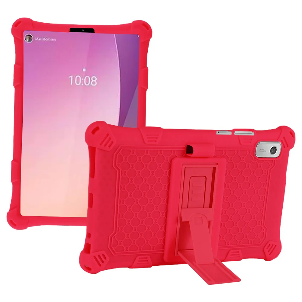 For Lenovo Tab M9 PC + Silicone Shock-Resistant Tablet Case Adjustable Kickstand Cover with Shoulder Strap - Red - Image 6