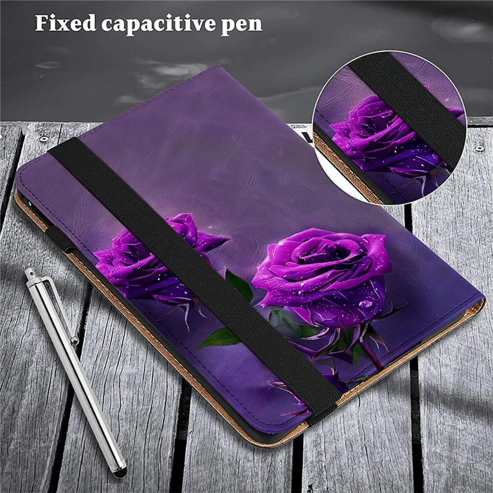 For Lenovo Tab M9 Shockproof Case Pattern Print Leather Tablet Cover with Stand - Purple Rose - Image 5