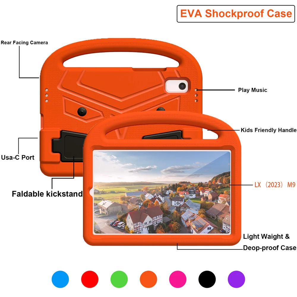 For Lenovo Tab M9 Sparrow Style EVA Case Foldable Kickstand Tablet Protective Cover with Portable Handle - Orange - Image 5