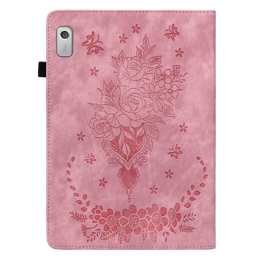 For Lenovo Tab M9 Stand Card Slots Tablet Case Imprinted PU Leather Protective Cover - Pink - Image 8