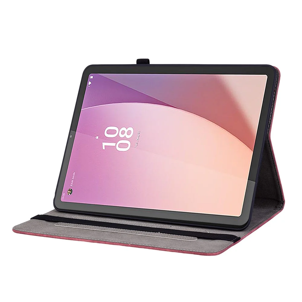 For Lenovo Tab M9 Stand Card Slots Tablet Case Imprinted PU Leather Protective Cover - Red - Image 2