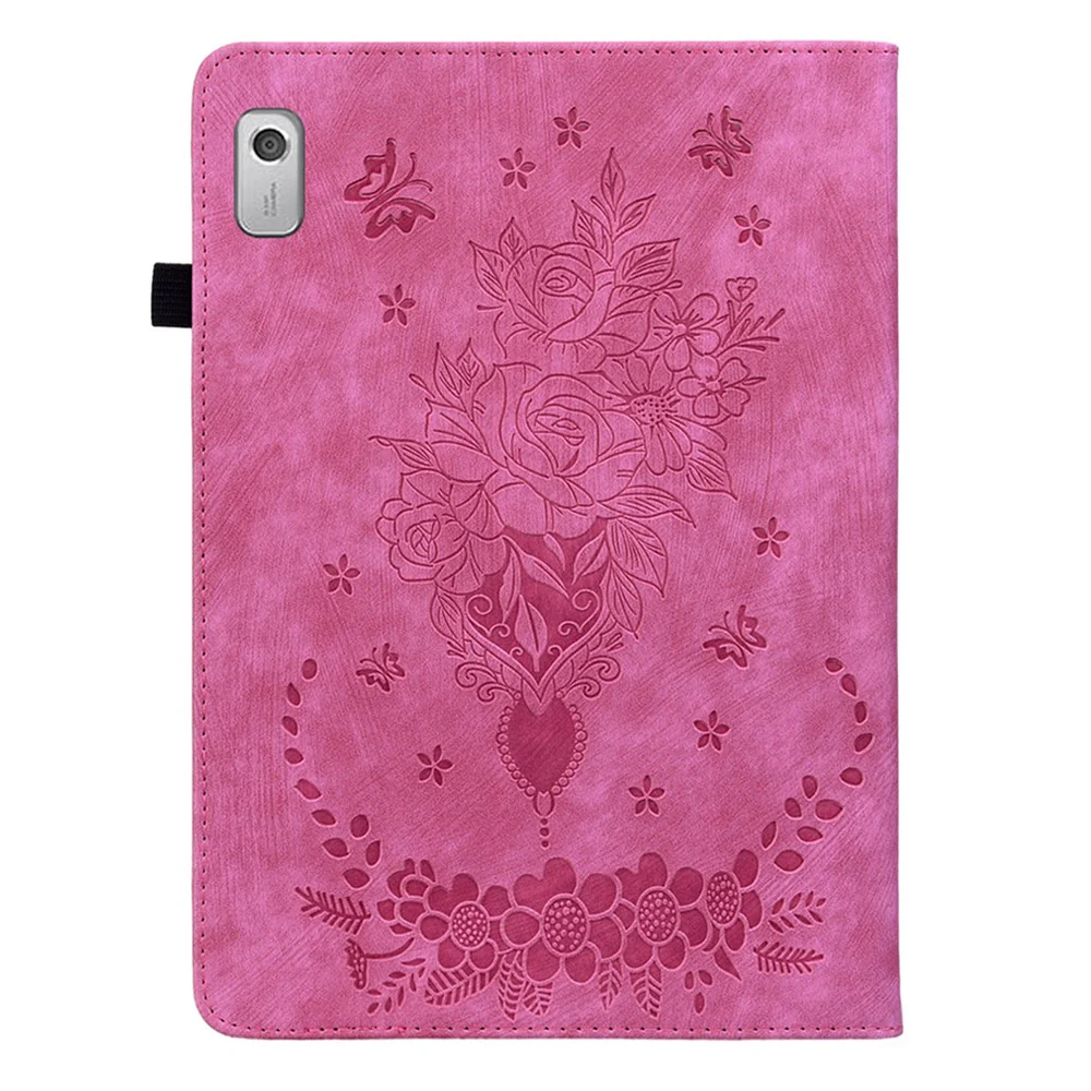 For Lenovo Tab M9 Stand Card Slots Tablet Case Imprinted PU Leather Protective Cover - Rose - Image 8