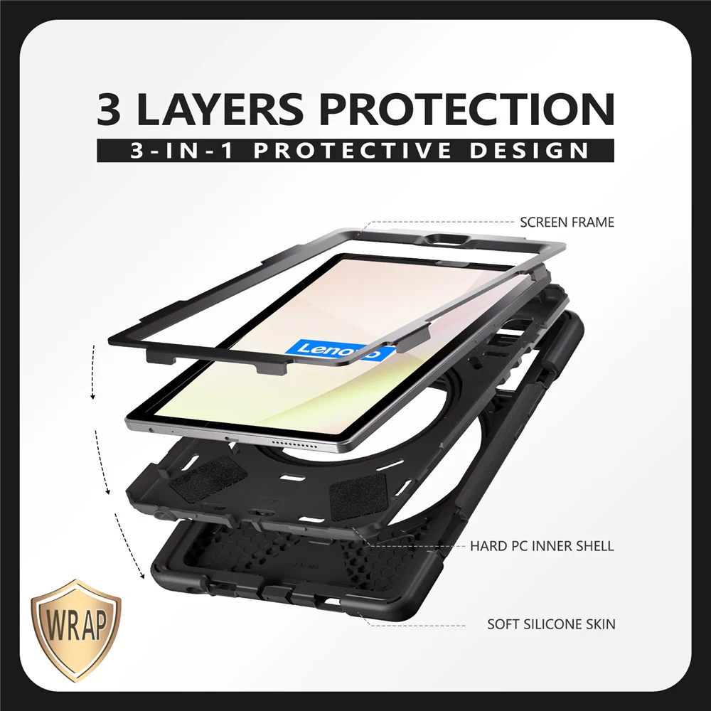For Lenovo Tab M9 TB-310FU (2023) 360 Degree Rotating Kickstand Case PC Silicone Tablet Cover - Black - Image 6
