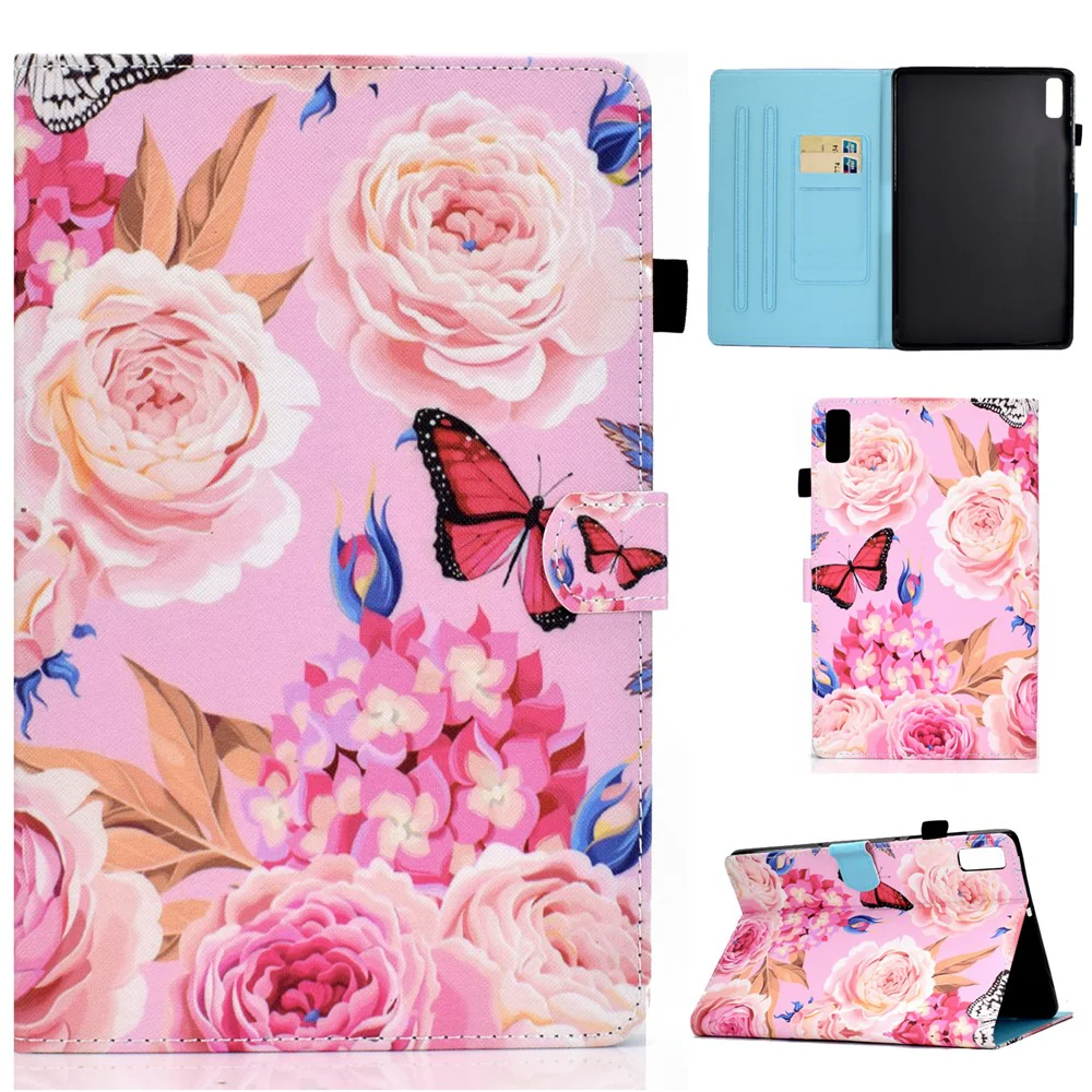 For Lenovo Tab M9 TB-310FU A1 Pattern Printing Folio Cover PU Leather Stand Card Slot Tablet Case - Flower and Butterfly
