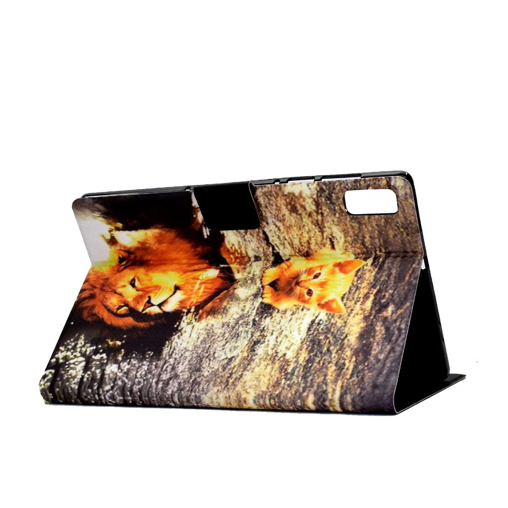 For Lenovo Tab M9 TB-310FU A3 Pattern Printing Stand Case PU Leather Card Slot Tablet Cover - Cat and Lion - Image 5