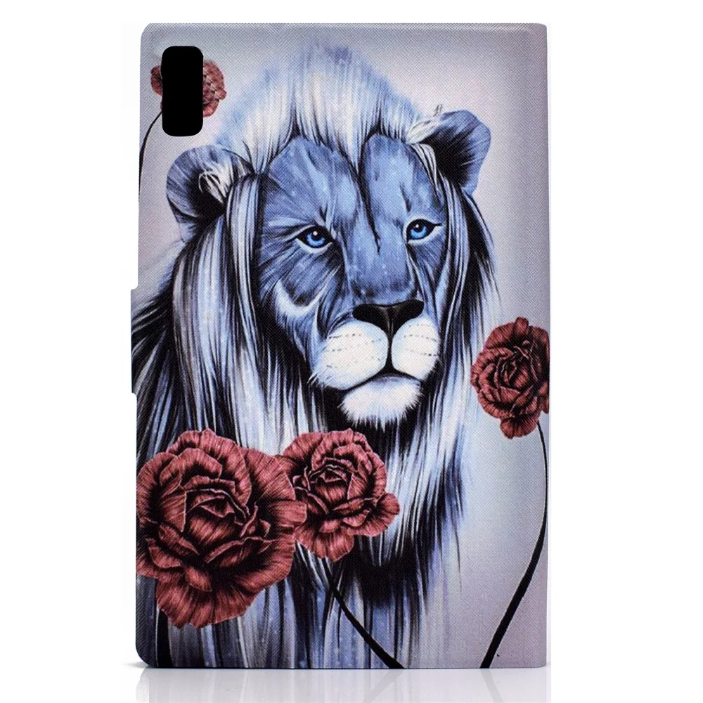 For Lenovo Tab M9 TB-310FU A3 Pattern Printing Stand Case PU Leather Card Slot Tablet Cover - Rose and Lion - Image 3