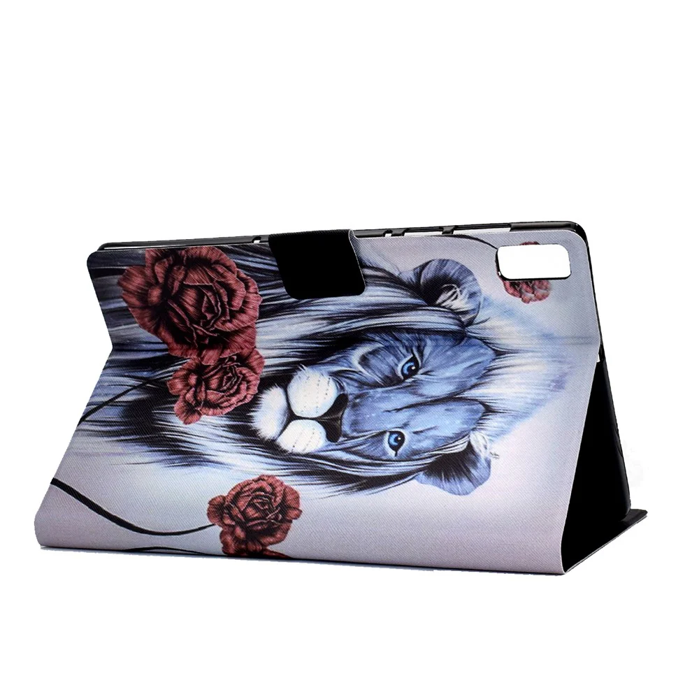 For Lenovo Tab M9 TB-310FU A3 Pattern Printing Stand Case PU Leather Card Slot Tablet Cover - Rose and Lion - Image 5