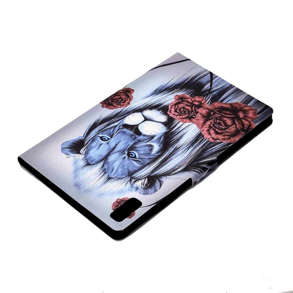 For Lenovo Tab M9 TB-310FU A3 Pattern Printing Stand Case PU Leather Card Slot Tablet Cover - Rose and Lion - Image 7