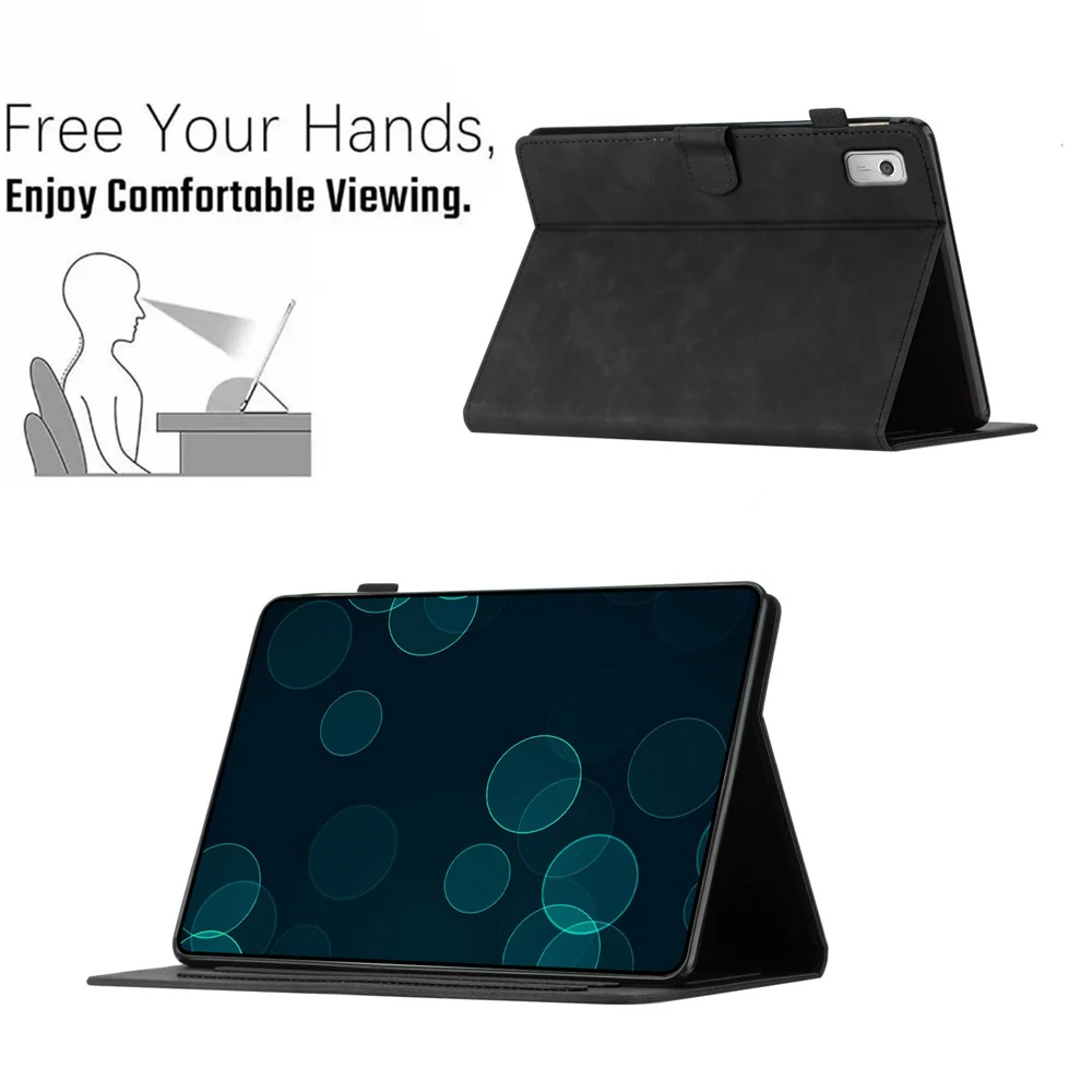 For Lenovo Tab M9 TB-310FU Case Card Slots PU Leather Coconut Tree Imprinted Tablet Cover Auto Wake / Sleep - Black - Image 7