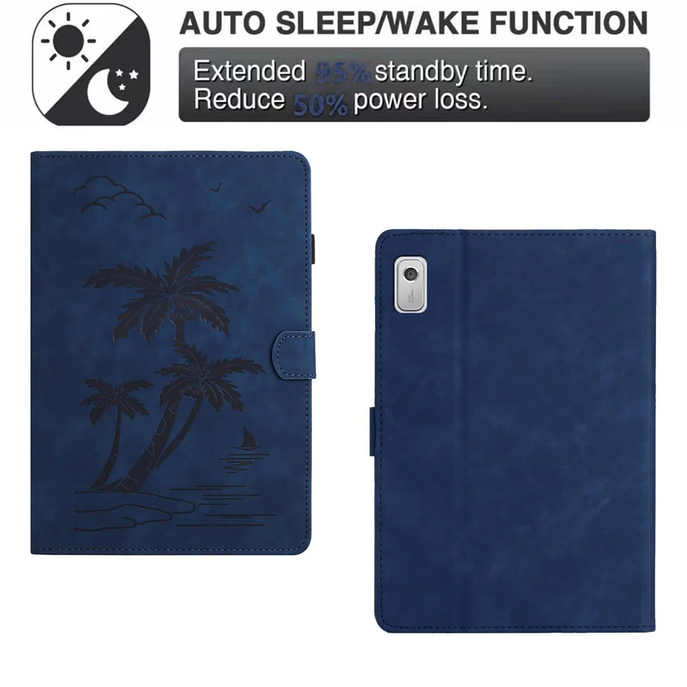 For Lenovo Tab M9 TB-310FU Case Card Slots PU Leather Coconut Tree Imprinted Tablet Cover Auto Wake / Sleep - Blue - Image 6