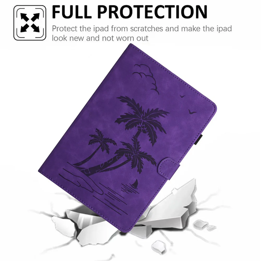 For Lenovo Tab M9 TB-310FU Case Card Slots PU Leather Coconut Tree Imprinted Tablet Cover Auto Wake / Sleep - Purple - Image 5