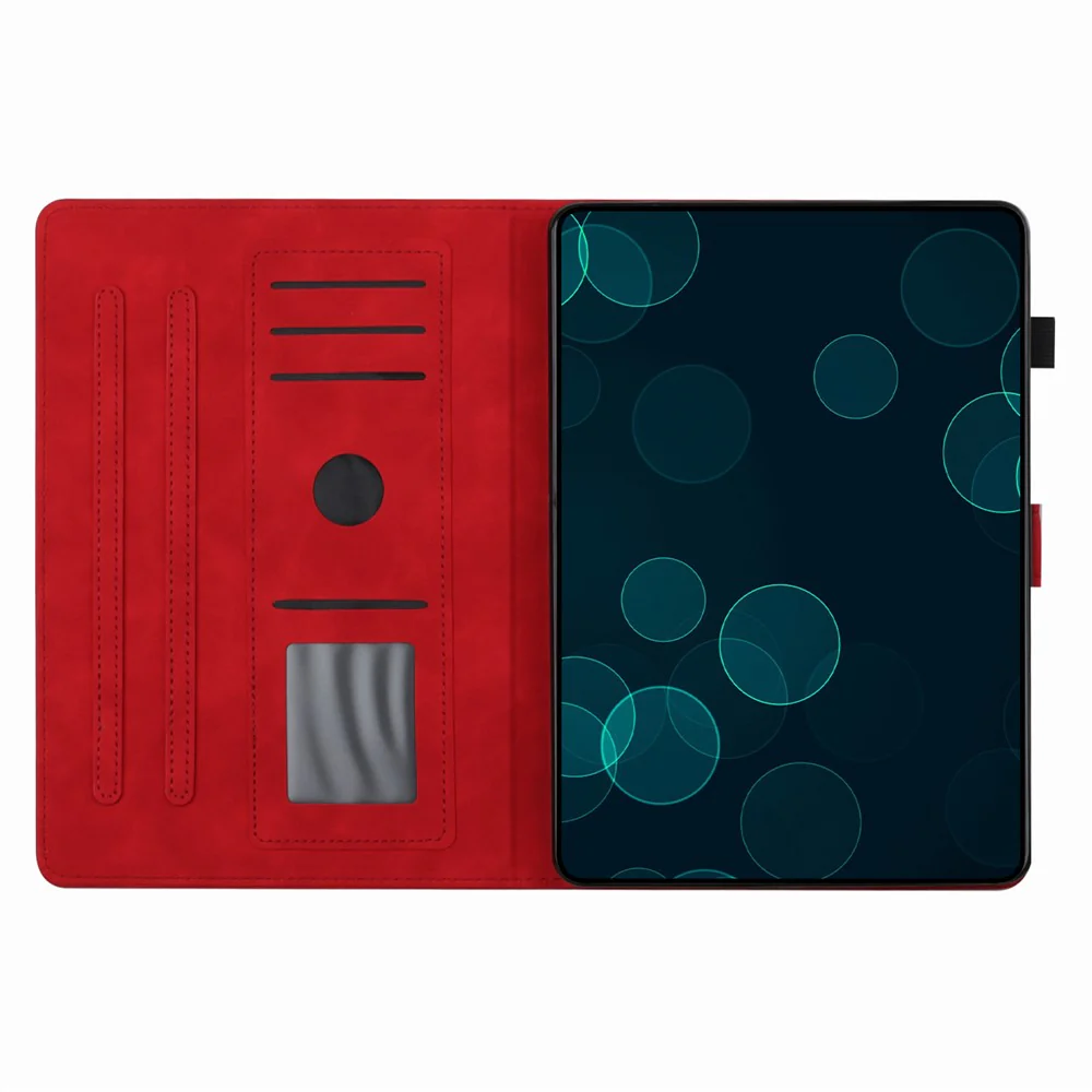 For Lenovo Tab M9 TB-310FU Case Card Slots PU Leather Coconut Tree Imprinted Tablet Cover Auto Wake / Sleep - Red - Image 2