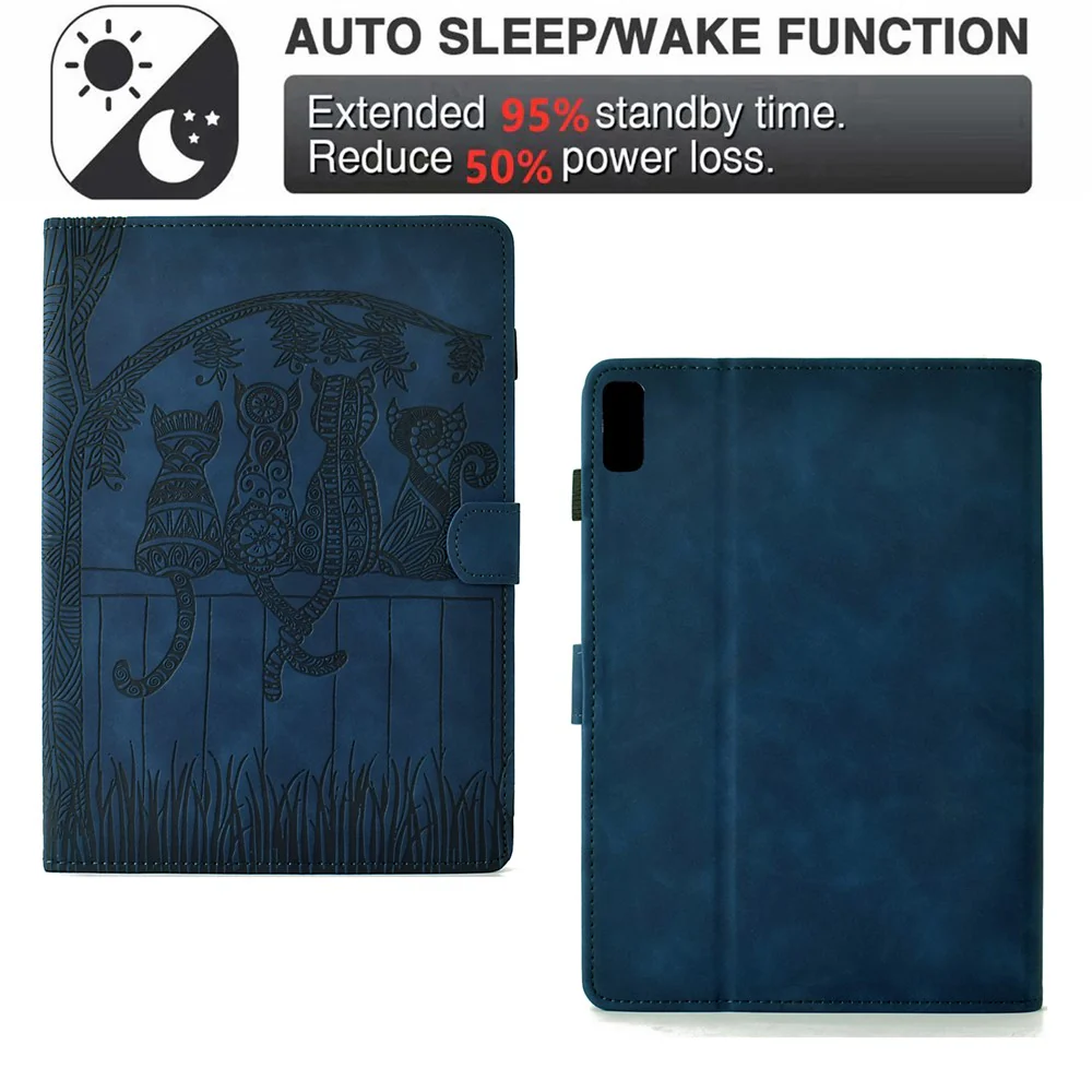 For Lenovo Tab M9 TB-310FU Case Cats Imprinted PU Leather Card Slots Tablet Cover - Dark Blue - Image 5