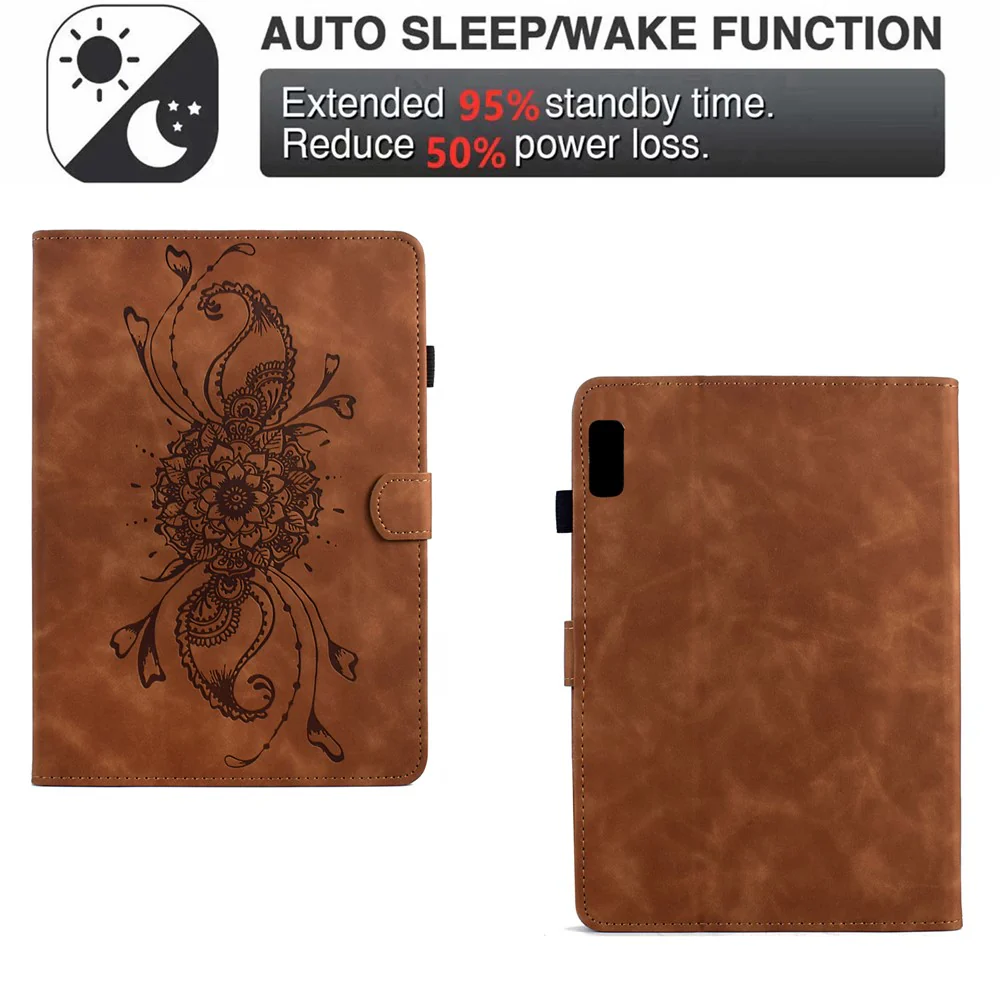For Lenovo Tab M9 TB-310FU Case Mandala Imprinted Leather Tablet Cover with Card Slots - Brown - Image 5