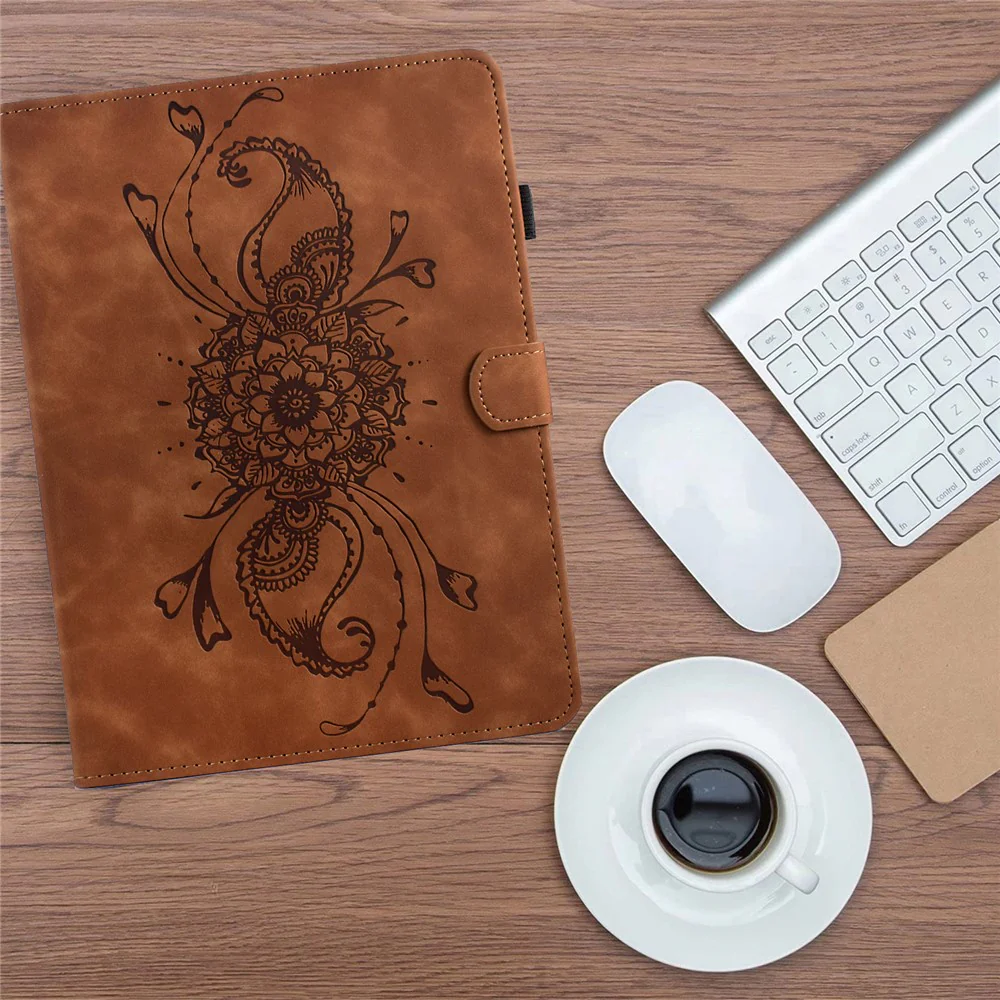 For Lenovo Tab M9 TB-310FU Case Mandala Imprinted Leather Tablet Cover with Card Slots - Brown - Image 8