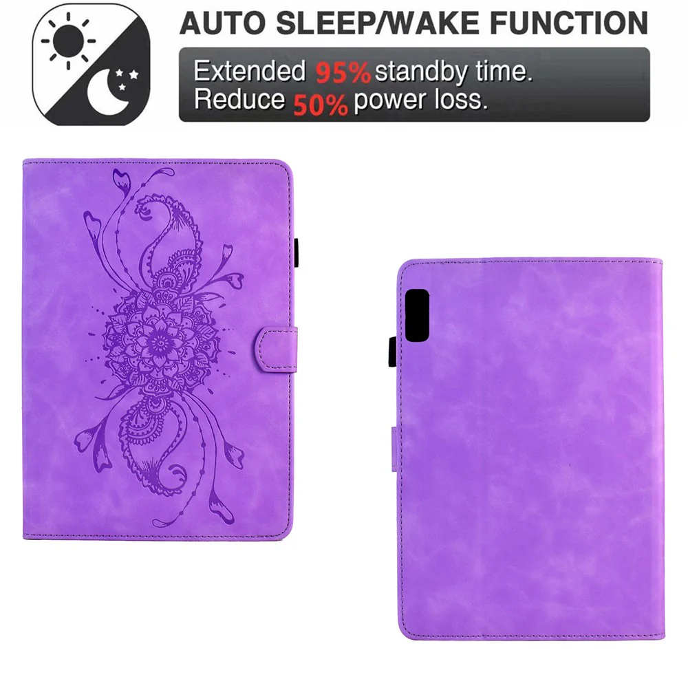 For Lenovo Tab M9 TB-310FU Case Mandala Imprinted Leather Tablet Cover with Card Slots - Light Purple - Image 5