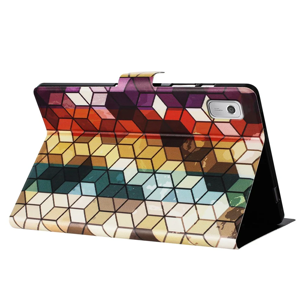 For Lenovo Tab M9 TB-310FU Case Pattern Printed Stand Litchi Texture Leather Tablet Cover with Card Slots - Block - Image 4