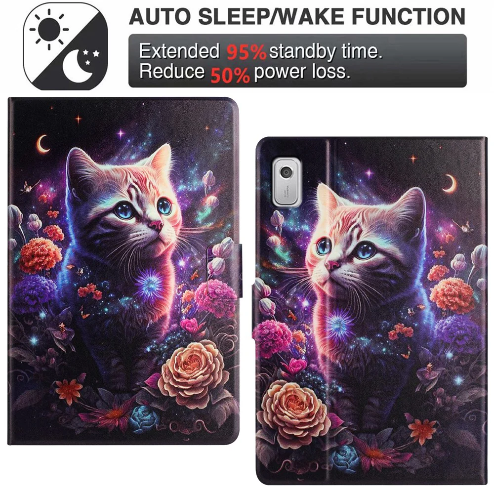 For Lenovo Tab M9 TB-310FU Case Pattern Printed Stand Litchi Texture Leather Tablet Cover with Card Slots - Cat - Image 6